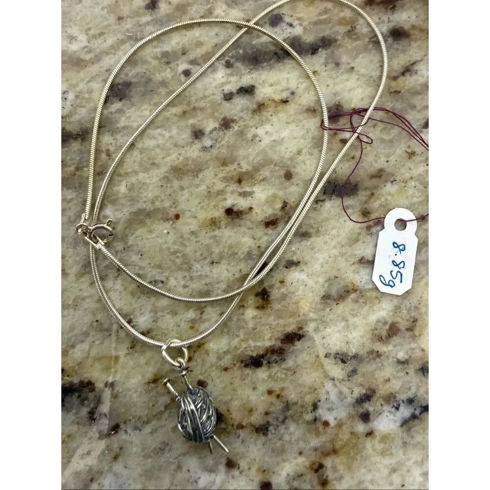 Sterling Silver Yarn Ball Knitting Pendant Necklace 8g Handmade Artisan